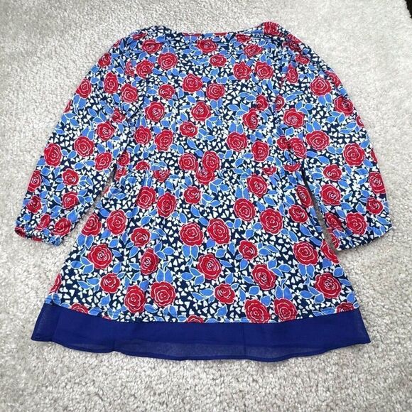 Modcloth Blue Red Floral Roses Surplice Wrap Blouse Top - Picture 3 of 9